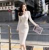 Elegant Slimming V-Neck Wool Knit Dress - French Retro Style