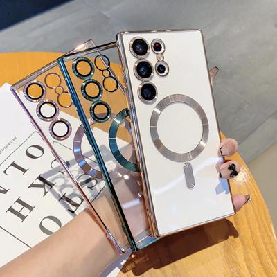 Plating Magnetic Magsafe Case For Samsung Galaxy S24 S23 S22 S21 Plus Ultra S21 S23 FE Wireless Charge Transparent Soft Cover