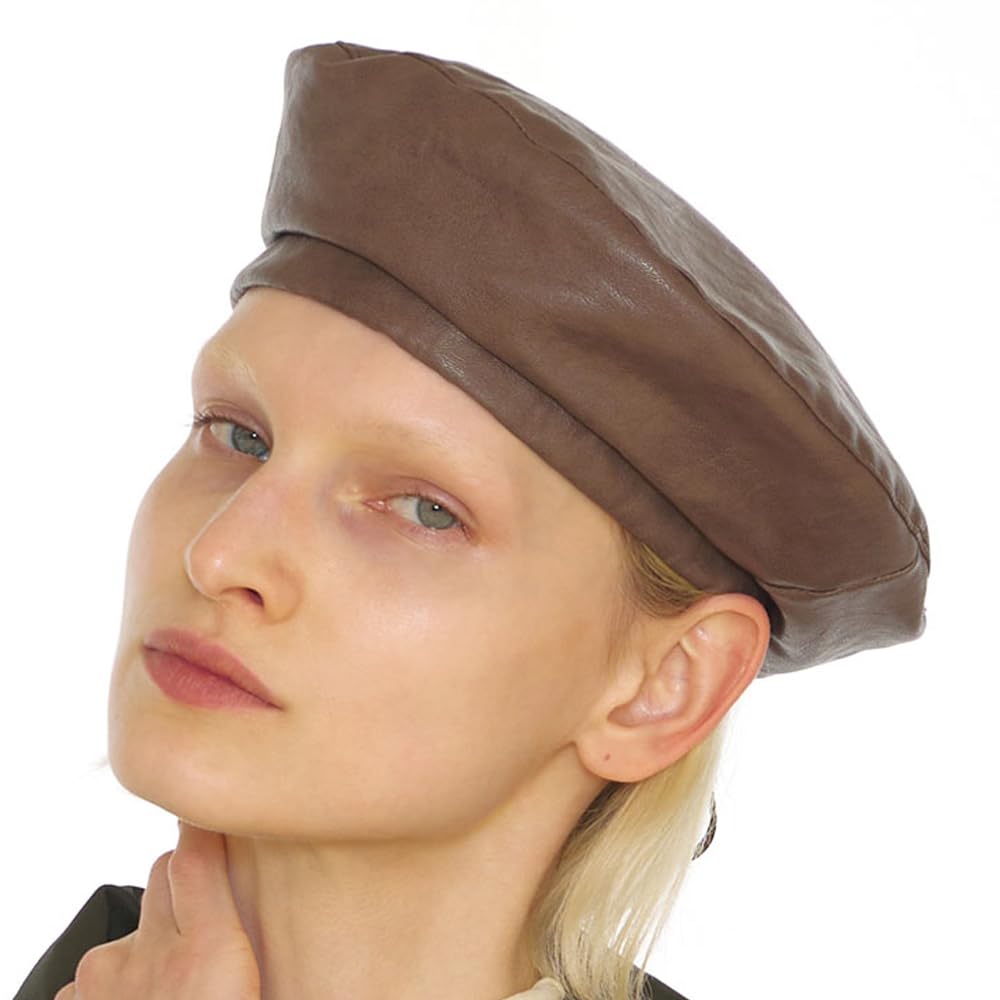 

Classic Dark Brown Leather Brass Pipe Label Adjustable Size String Artist Painter French Hunting Beret Fashionable Pumpkin Hat Korean [UNDERCONTROL]