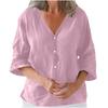 QICED Women's Fashion Casual Solid Color Print 3/4 Sleeves V Neck Blouses & Shirts