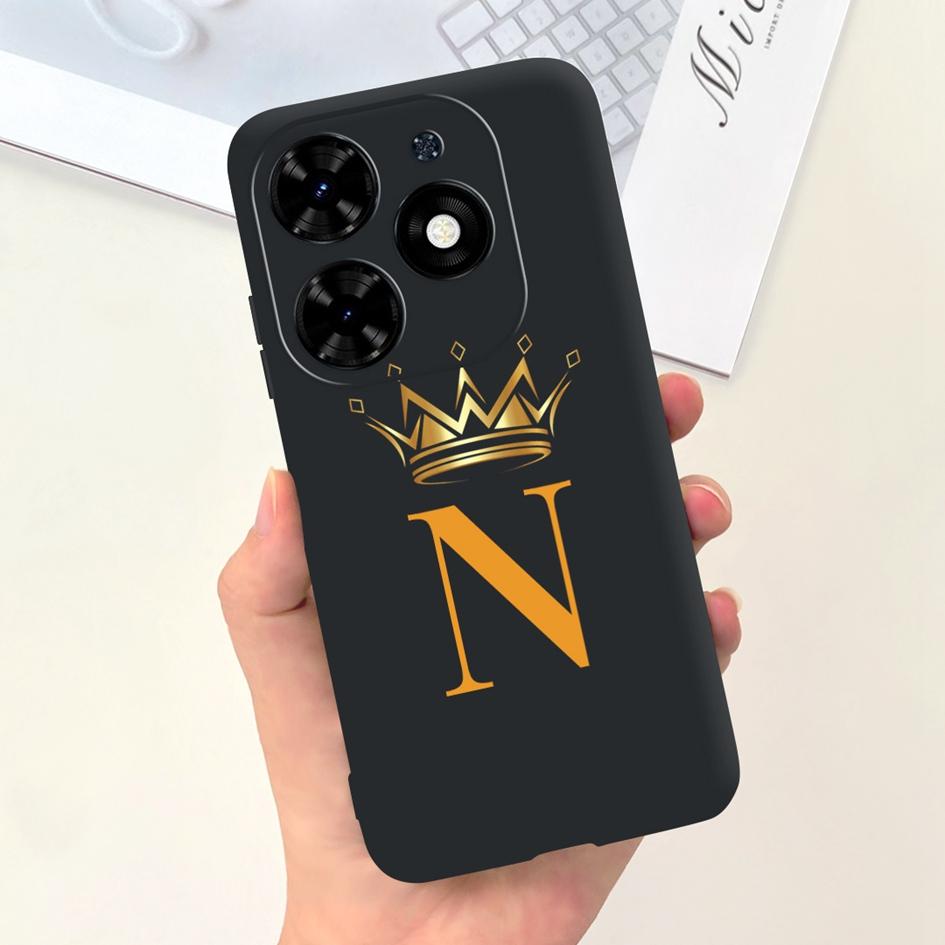 For Tecno Spark Go 2024 Case BG6 Cover Cute 26 Letters Crown Silicone Phone Cases For Tecno SparkGo 2024 Bumper Shockproof Funda