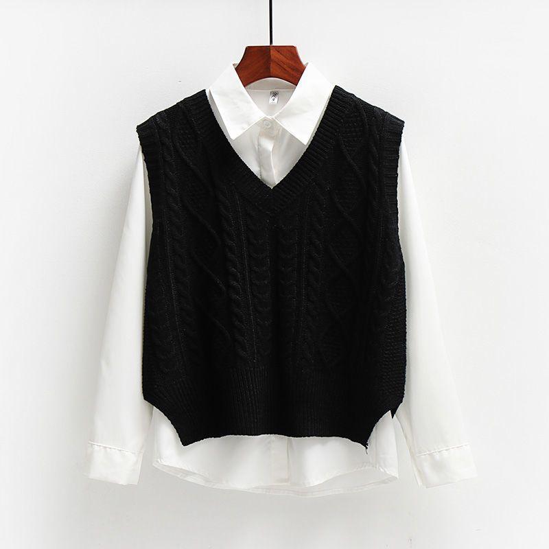 

Korean Fashion Women s Sweater Vest Spring Autumn Knitted Loose V Neck Sleeveless Pullover Female Jupmer Tops XL чорний