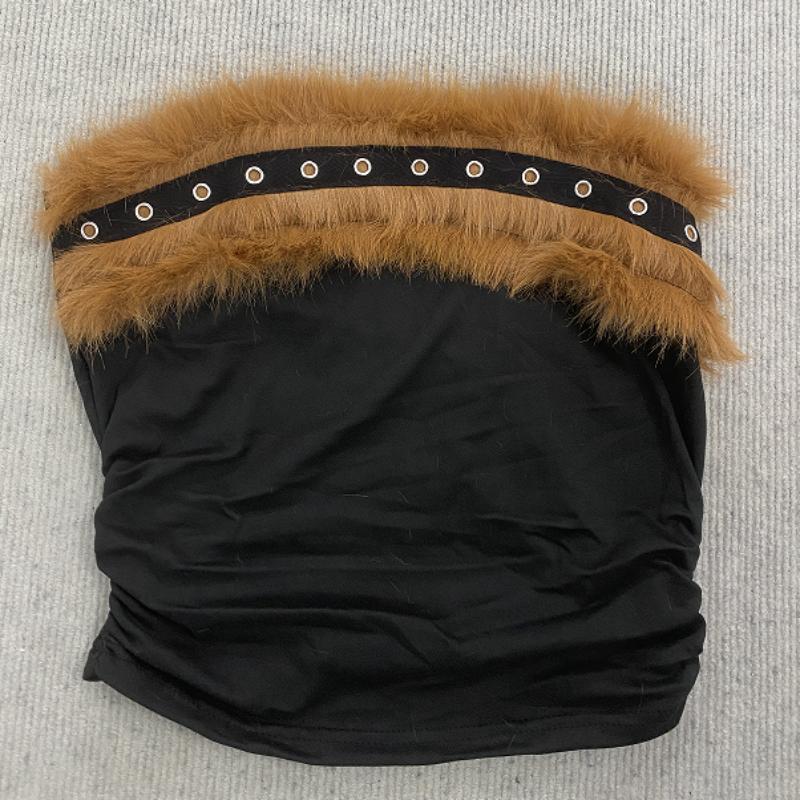 

Летний топ-жилет в стиле Y2K, пэчворк, персонализированное украшение заклепками, без бретелек, сексуальный, на одно плечо S чёрный