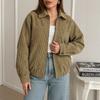 2025 Autumn and Winter New Women's Casual Lapel Long Sleeve Zipper Simple Solid Color Jacket