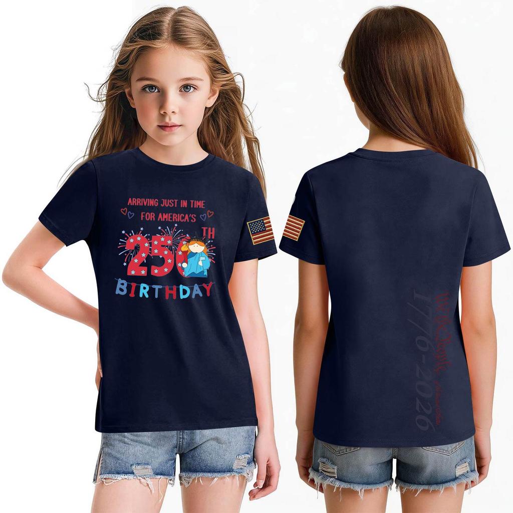 Fashionable Round Neck Short Sleeve Work Clothes Printed Tops For KID Summer Tops