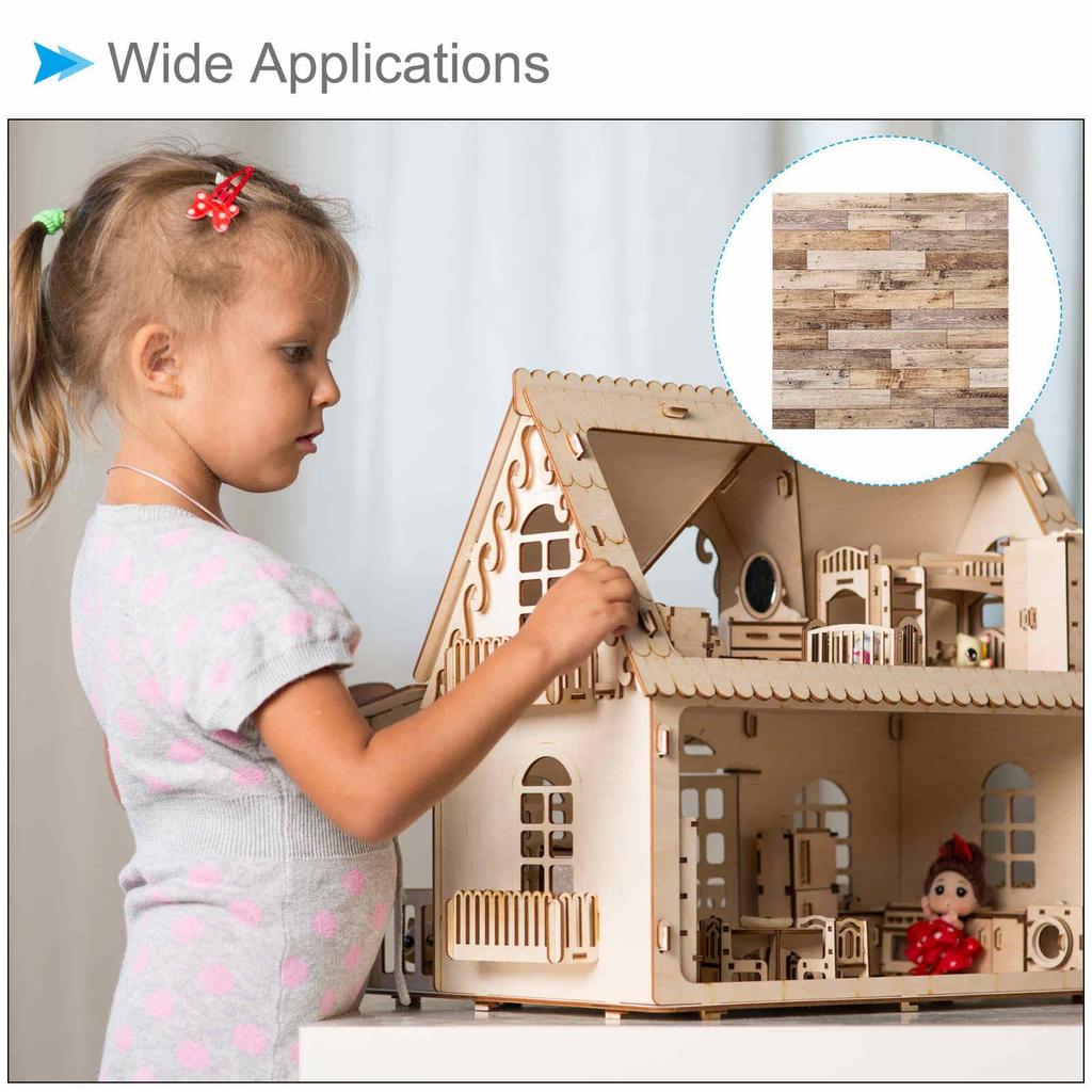 CoCud Dollhouse Floor Tiles, 3.94-inch Square PU Adhesive Wood Grain Floor Sheets for Miniature Dollhouses (Use: Dollhouse Decoration), Pack of 2