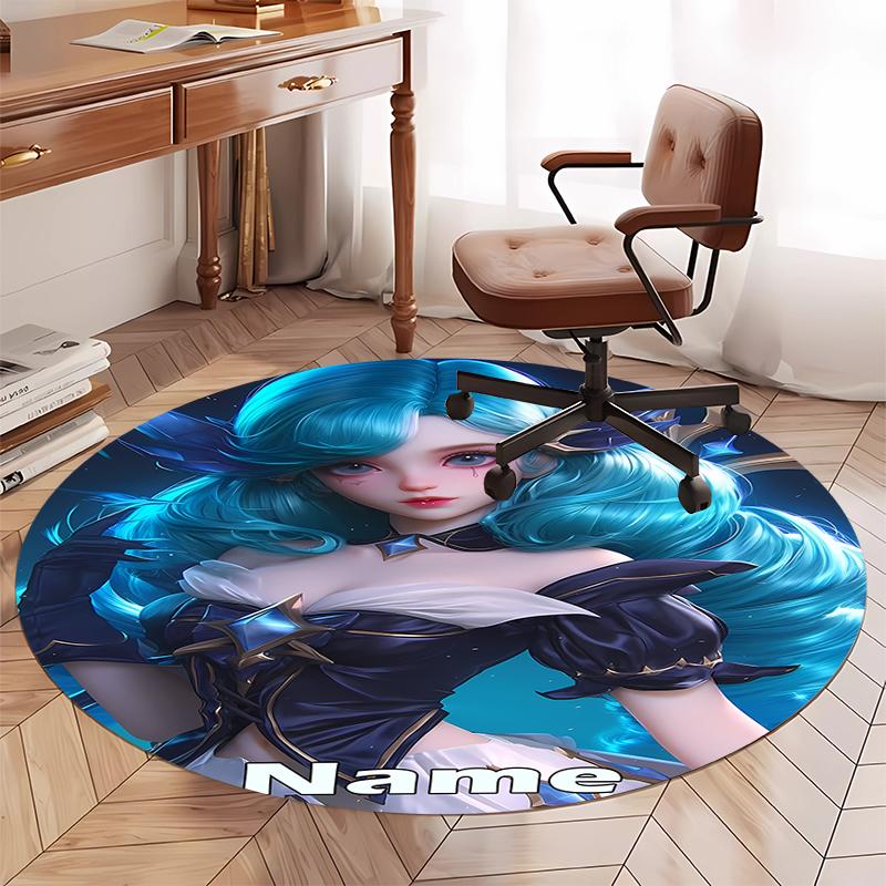 Custom Name League of Legends Printed Round Rug Carpet Chair Rug Area Rug Entryway Doormats,for Office Chair Living Room Bedroom Kitchen Room.