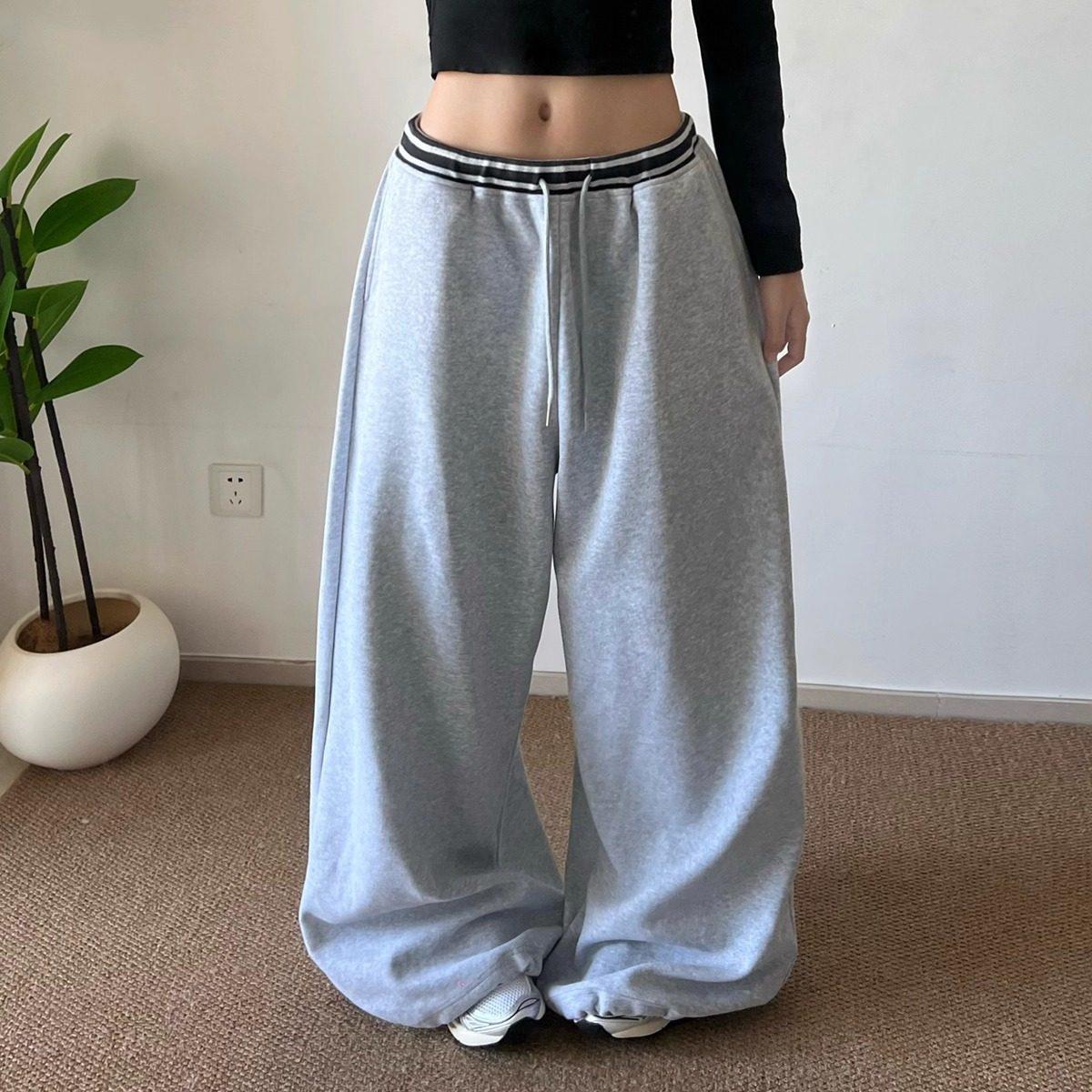 

American Retro Slimming Drawstring Sweatpants - Women s Spring Styling, Lazy, Versatile, Straight & Wide Leg Trend. M серый