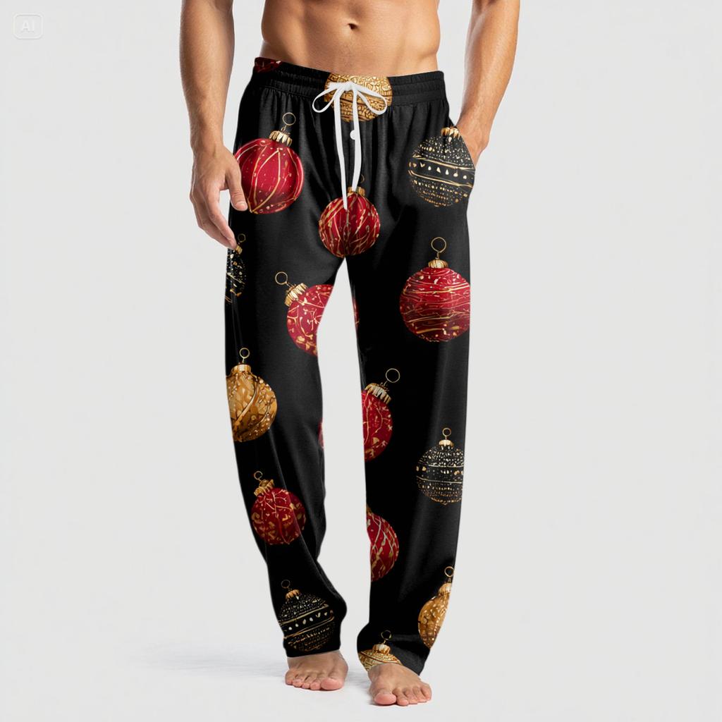 Men's Knitted Fashion Print Pocket Casual Pants Pajama Pants