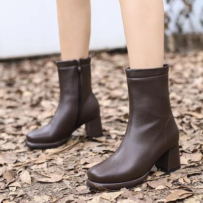 Klasik Stil Büyük Beden 46 47 48 Kışlık Özlü Kadın Bilekte Bot Platform Kalın Topuklu Fermuarlı Botlar Botas Femininas