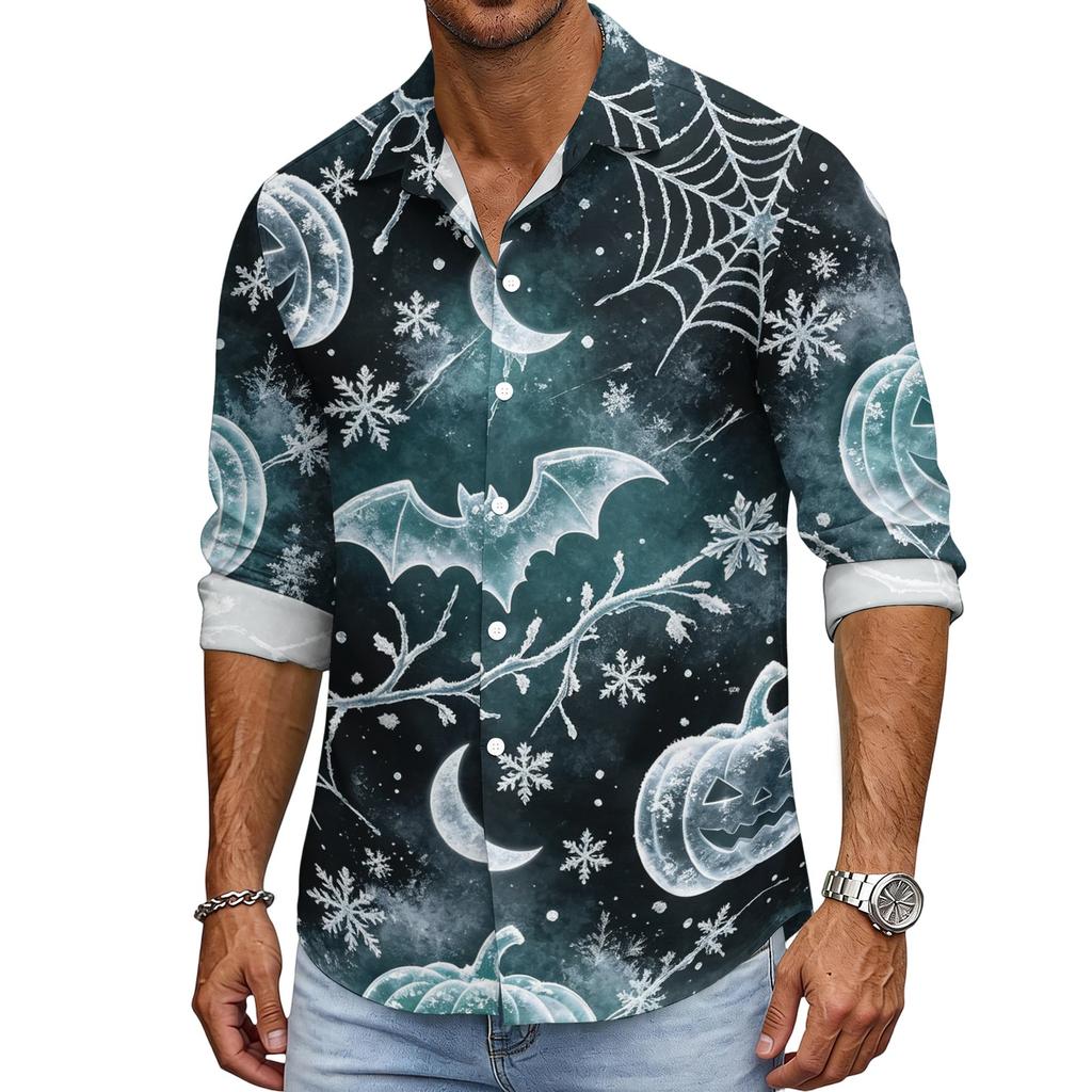 Men's Halloween Loose Fit Long Sleeve Shirt Vintage Casual Breathable Button Down Shirt for Autumn Spring Outdoor Daily Wear