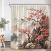 Asian Shower Curtain Traditional Chinese Pine Trees and Crane Flying Landscape Art Fabric Bathroom Decor Bath Curtains Set Hooks