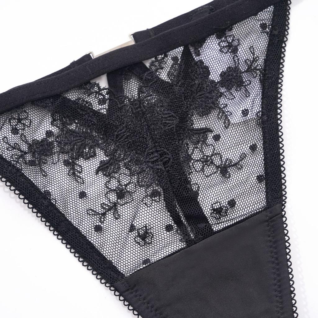 European and American Sexy Lingerie Embroidery Thin See-through Women's Sexy Bra Thong Panties