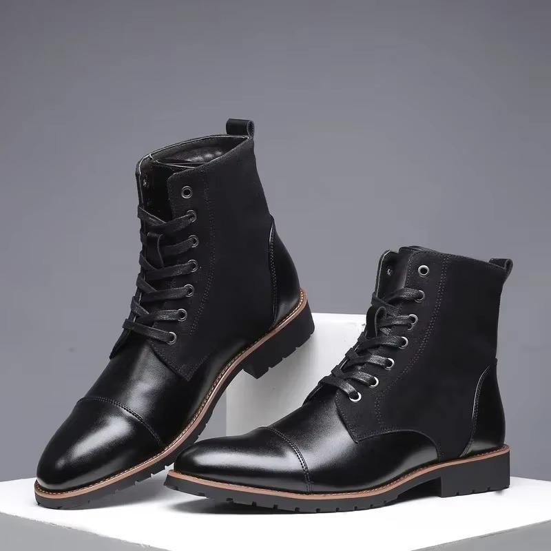 New Designer Fashion Casual Boots for Men Big Size Solid Color Lace Autumn Winter Ankle Boots Male Designer Leather Shoes Male