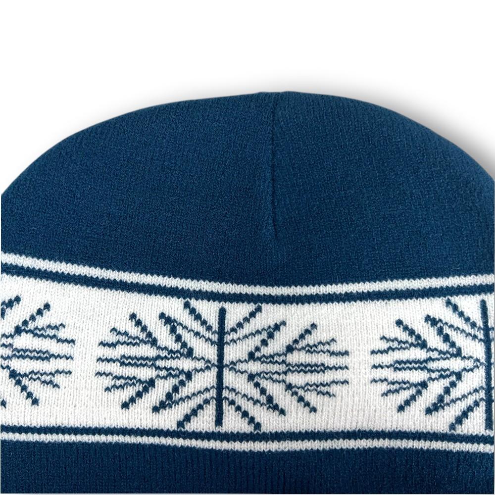 Custom Beanie Blue Jacquard Snowflake Pattern Cuffed Acrylic Knit Soft Warm for Outdoor Ski Hiking Cold Daily Wear Winter Hats