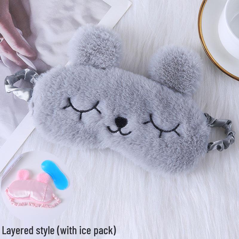 Cute Cartoon Rabbit Ears Plush Silk Eye Mask with Hot and Cold Pack - Comfortable Sleep Mask Available