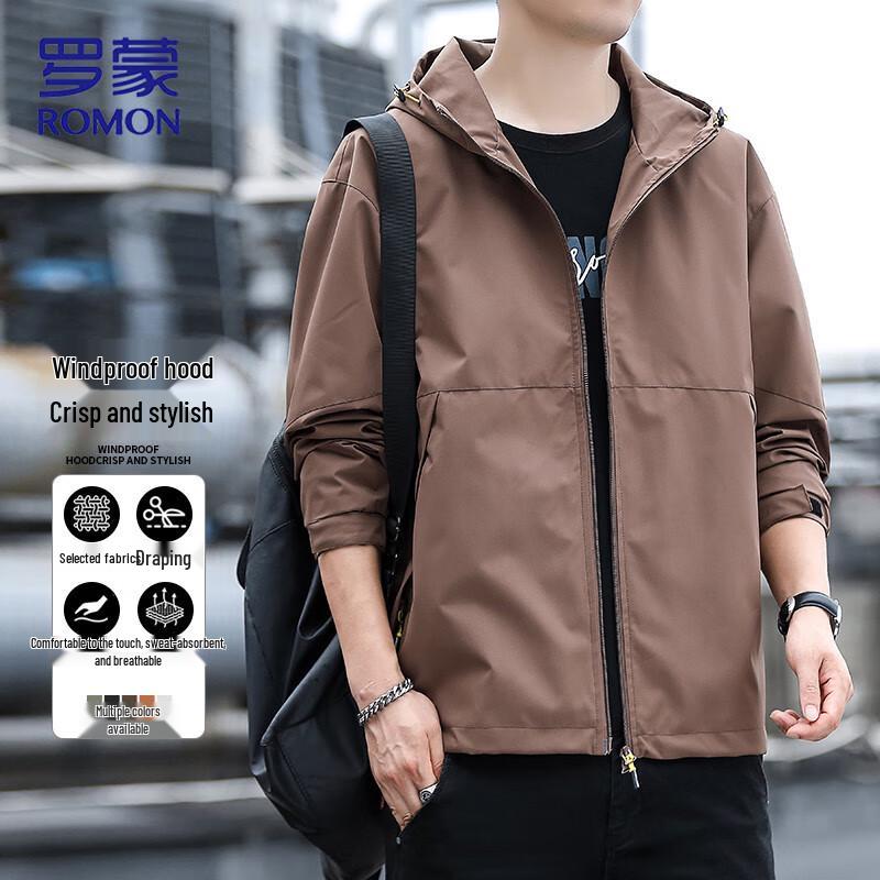 ROMON Men's Autumn Hooded Windproof Business Casual Jacket