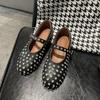 Sheepskin version of high-end feeling~ new leather rhinestone rivet Mary Jane shoes women's inner single shoes flat ballet shoes