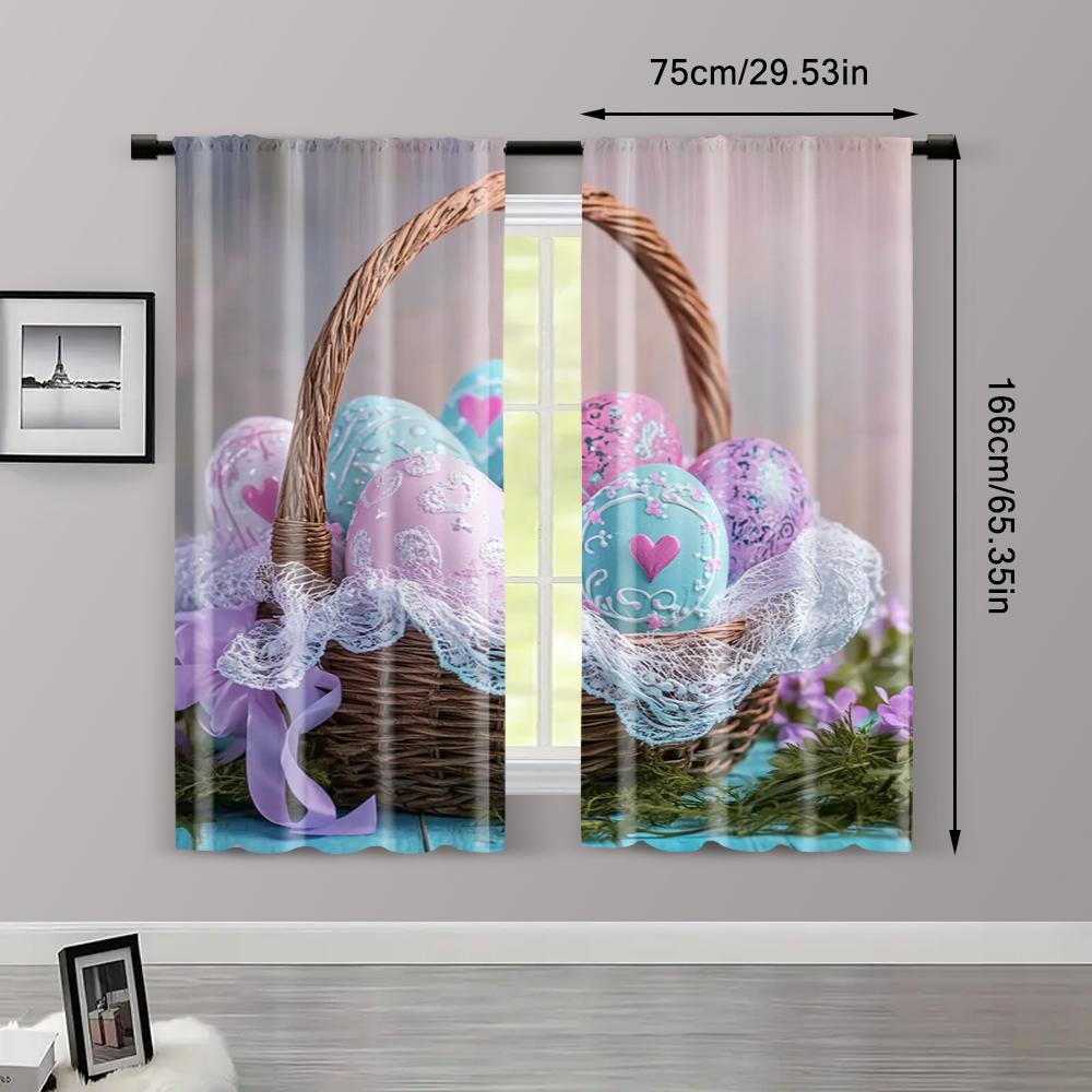 2pc    Party Window Curtains Easter Egg Fabric  Without Electricity Festive Holiday Use for room decor aesthetic