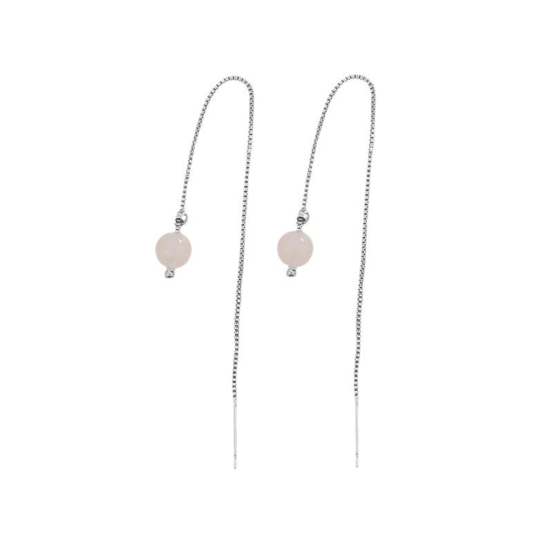 Hetian White Jade Earrings Chinese-Style Long Fringed Earrings Atmospheric Simple Classical Round Bead Jade Earrings