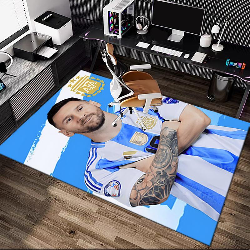 1pc Football Star Messi Printed Chair Rug for Home Office Use, Living Room Kitchen Game Room Area Carpet