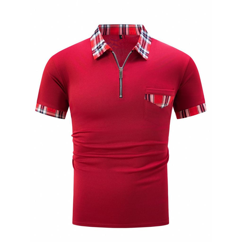 Neues Herren einfarbiges Collage-Taschen-Revers-Reißverschluss-Alltags-Freizeit-Kurzarm-Poloshirt