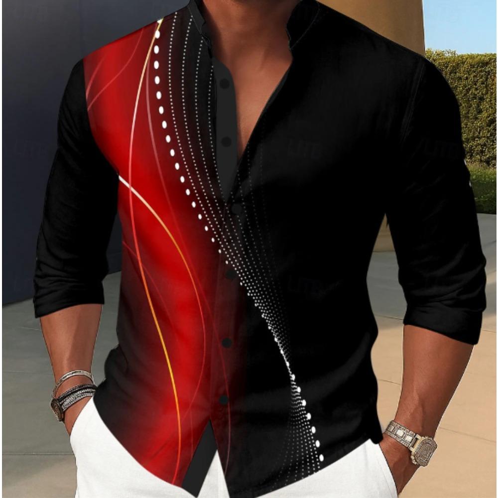 Men's Striped Printed Long Sleeve Shirts Casual Cardigan New Button Holiday Fashion Shirts