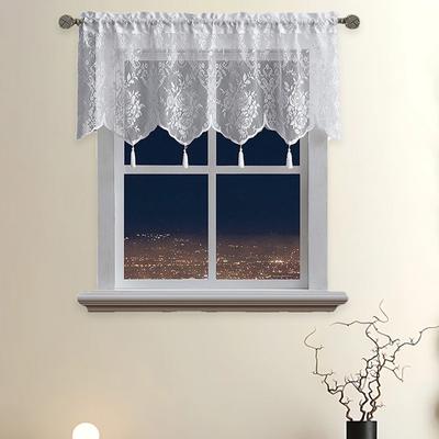 1Pc Valance White Window Drapes European Style Lace Curtains Kitchen Cafe Floating Sheer Window Drapes