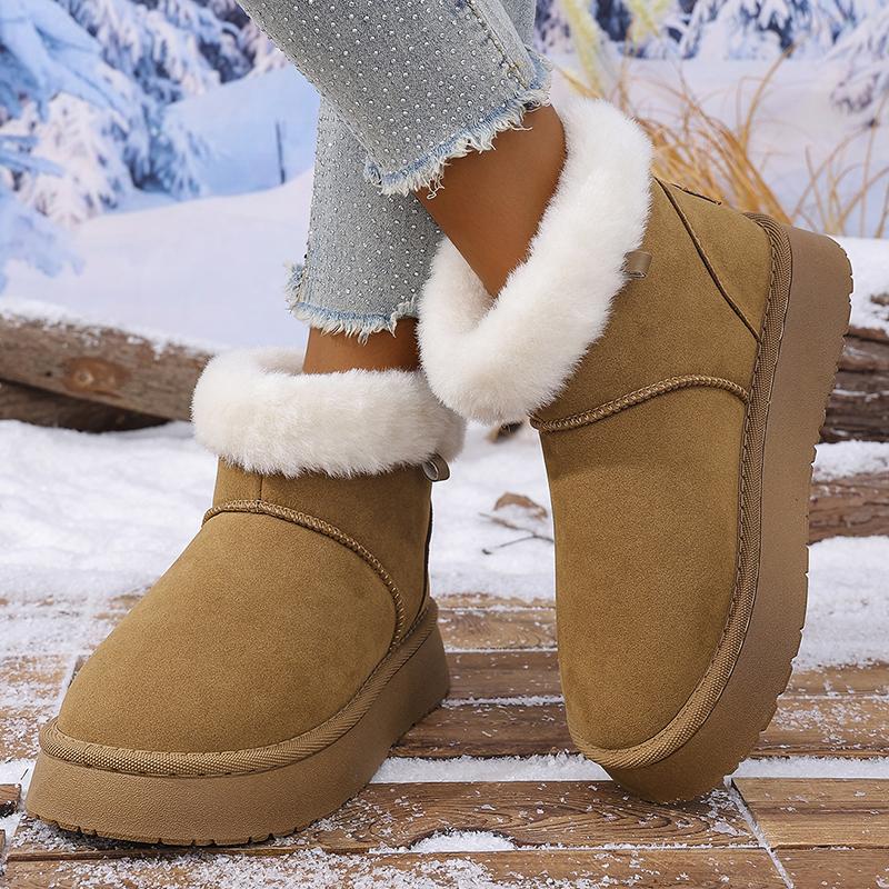 Fashion Thick Plush Warm Snow Boots for Women Non Slip Faux Fur Platform Winter Boots Woman Slip On Thick Sole Cotton Padded Shoes Mujer