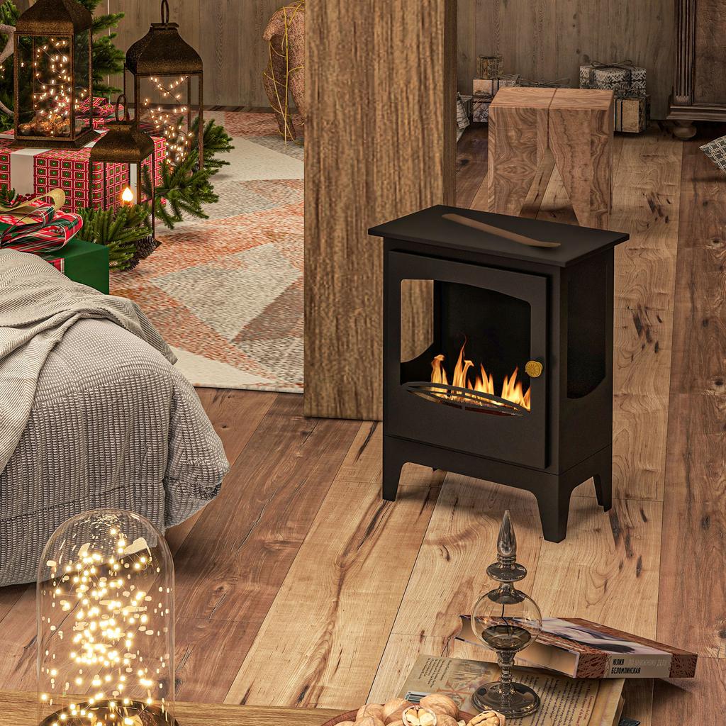 Ethanol Fireplace Black Contemporary Steel 39x26x54 cm 1.2L Tank