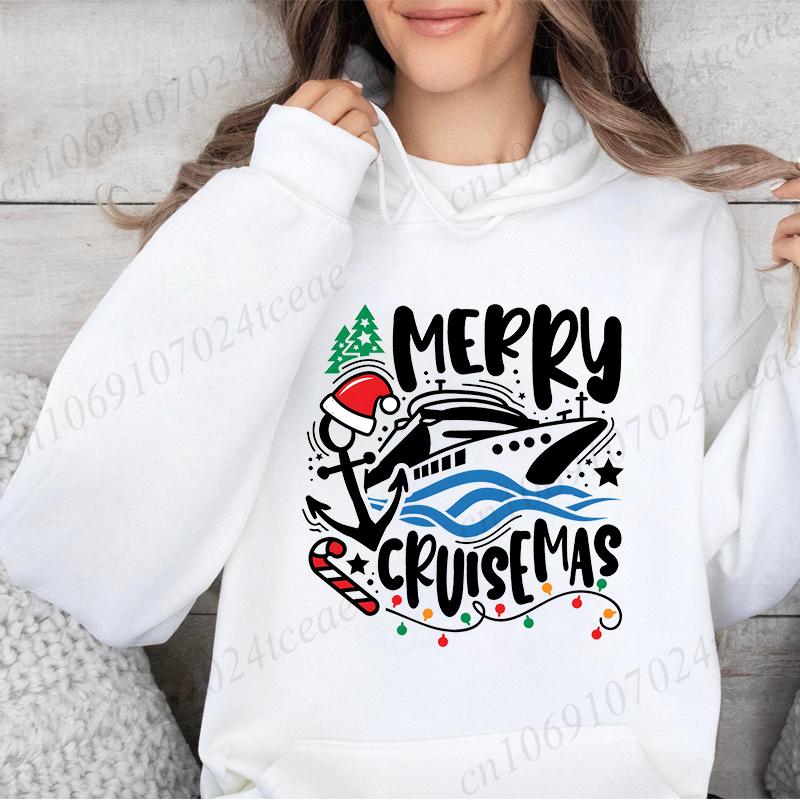 Fashion Women Christmas Crew Hoodies Fashion Long Sleeve Christmas Clothing Female Vintage Tops Casual Santa Hoodies Streetwear