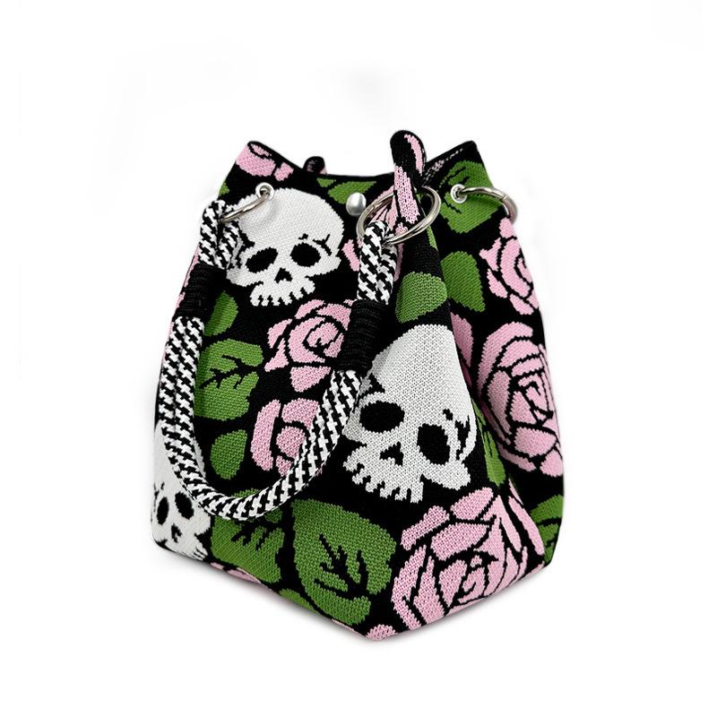 Gothic Halloween Rosen Totenkopf Eimer Tasche - Große Kapazität Party Tragetasche