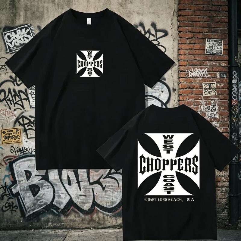 West Coast Choppers Cross T-Shirt Unisex Kalifornien Long Beach Motorrad Biker Hip Hop Streetwear Vorder- und Rückseite Druck Kurzarm