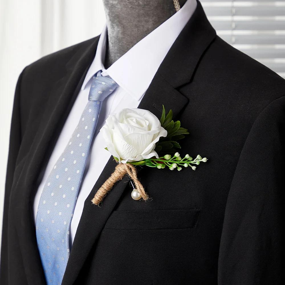 Hochzeit Luxus Künstliche Rose Brustblume Anstecknadel Bräutigam Trauzeuge Brosche High-End Boutonniere Waldthema Bankettkleid Accessoire