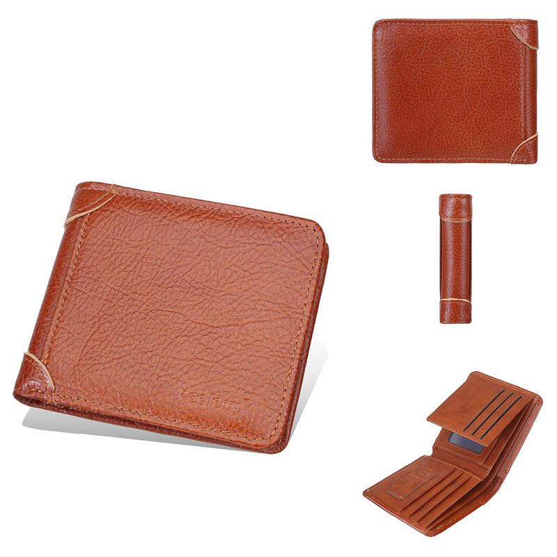Baellerry Vintage Design Genuine Leather Short Wallets for Men Business ID Card Holder Cash Money Bags Purse