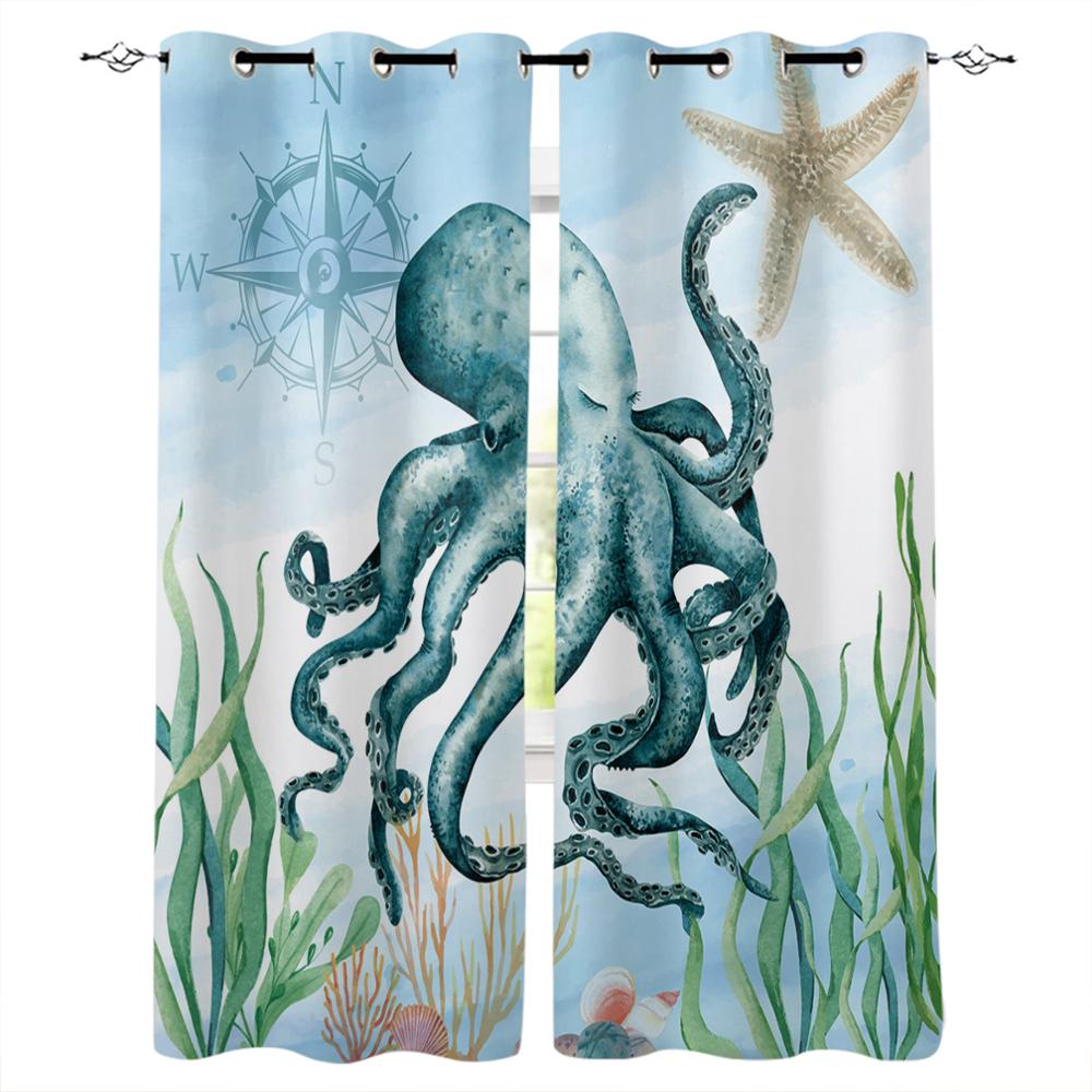 Zwierzę Morskie Konik Morski Algi Zasłony Okienne Zasłony Panelowe do Sypialni Kuchni Salonu Dekoracja Domu na Boże Narodzenie
