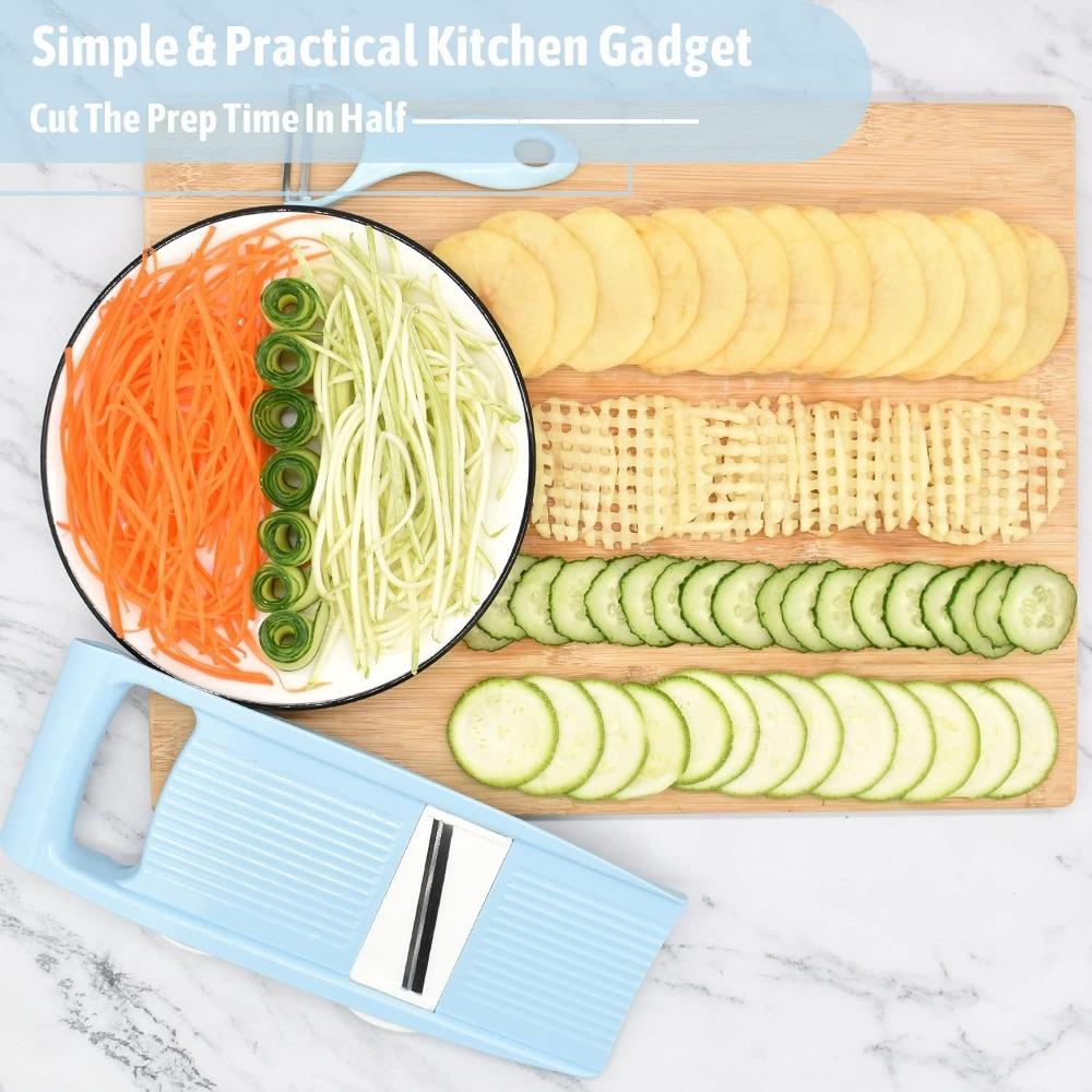 5 in 1 Slicer for Kitchen, Vegetable Cutter with Multi Blade for Potato Chips, Julienne, Shredder & Peeler, Blue