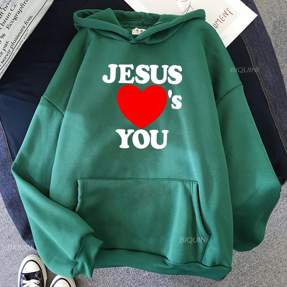 Chrześcijańskie Bluzy z Wersetami Biblijnymi Kocham Cię Jezu Czerwone Serce Nadruk Graficzny Bluzy Streetwear z Długim Rękawem Zimowe Pulowery