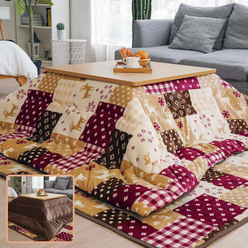 Vamcheer Square Kotatsu Futon, Single Unit, 190x190cm, Warm Kotatsu Comforter, Thick Flannel, Reversible, Double-Sided, Fluffy, Warm, Cozy, Perfect fo