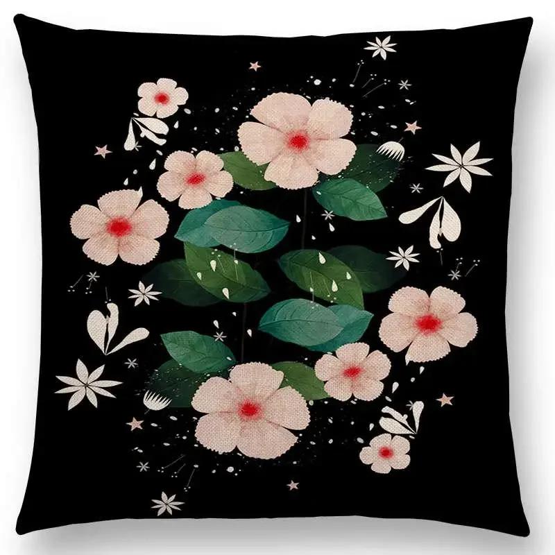 Norrsken Häst Blommor Blad Soffa Kasta Kudde Fodral Träd Blommig Trädgård Magisk Dröm Fantasi Natt Räv Rådjur Enhörning Kuddfodral