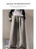 High Waist Pinstripe Wool Wide Leg Pants for Petite Women - Korean Style, Brown, Fall/Winter