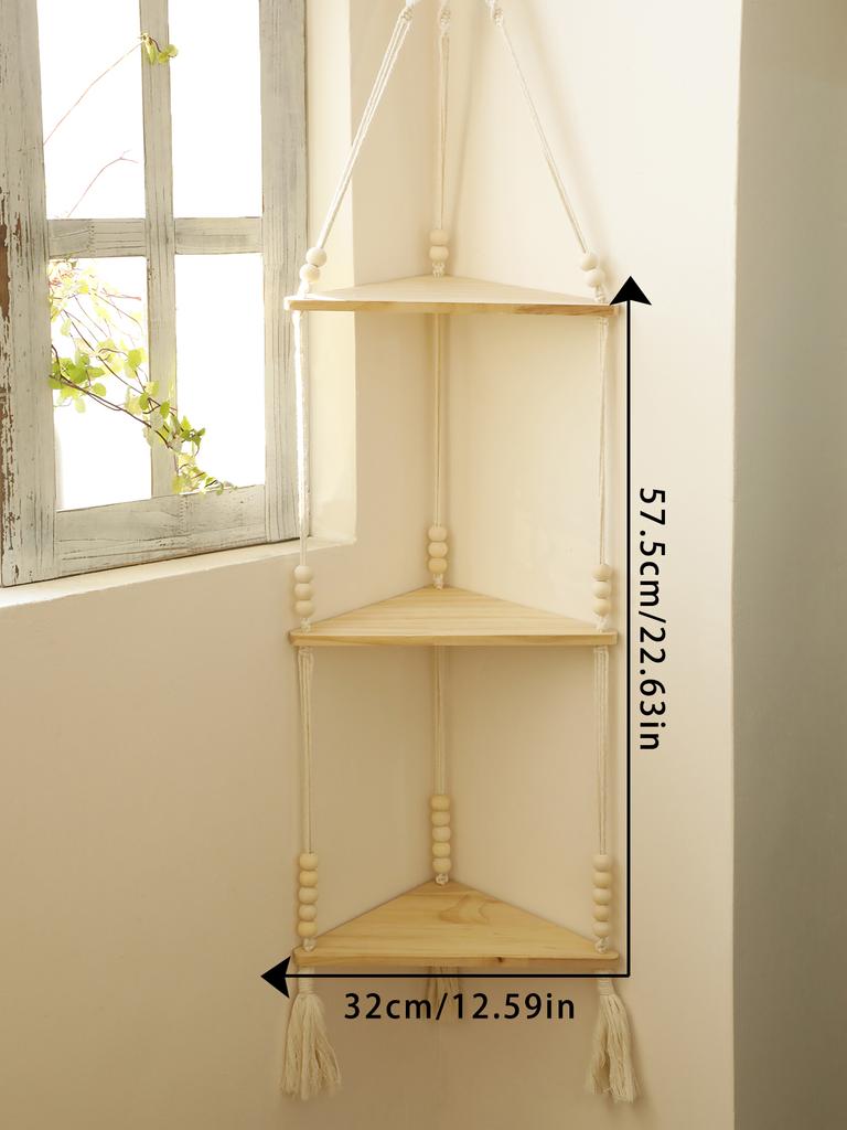 1/2/3-tier Hand Woven Corner Storage Rack Boho Room Floating Wall Shelf Home Decorations Display Stand For Craft Potted Plants