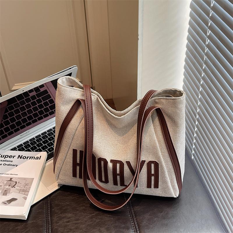 Korean Style Letter Bag, Women's Casual Large Capacity Tote Bag, New Style, Literary and Niche, Simple and Fashionable Underarm Bag