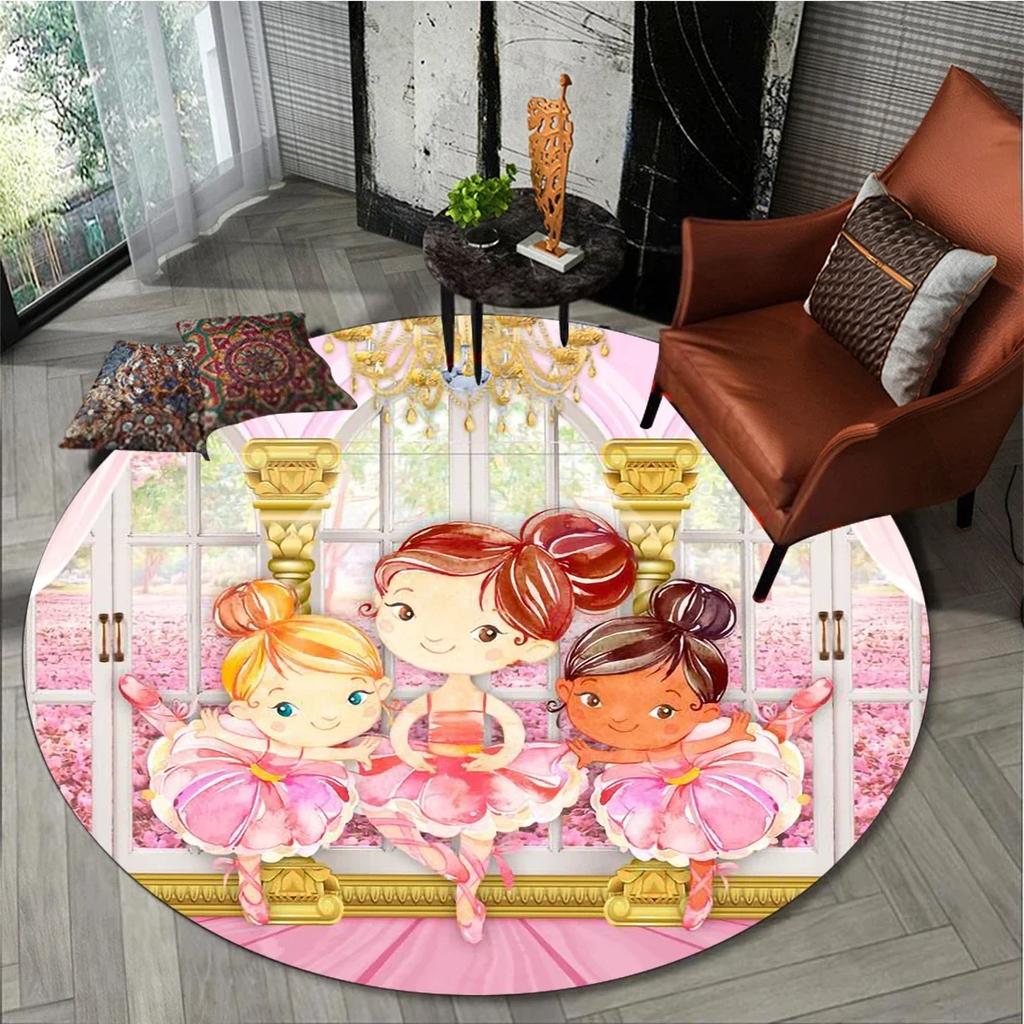 Cartoon Ballet Girl Round Carpet Moon Princess Print Rug For Children's Room Sofa Living Room Balcony Corridor Decor Floor Mat