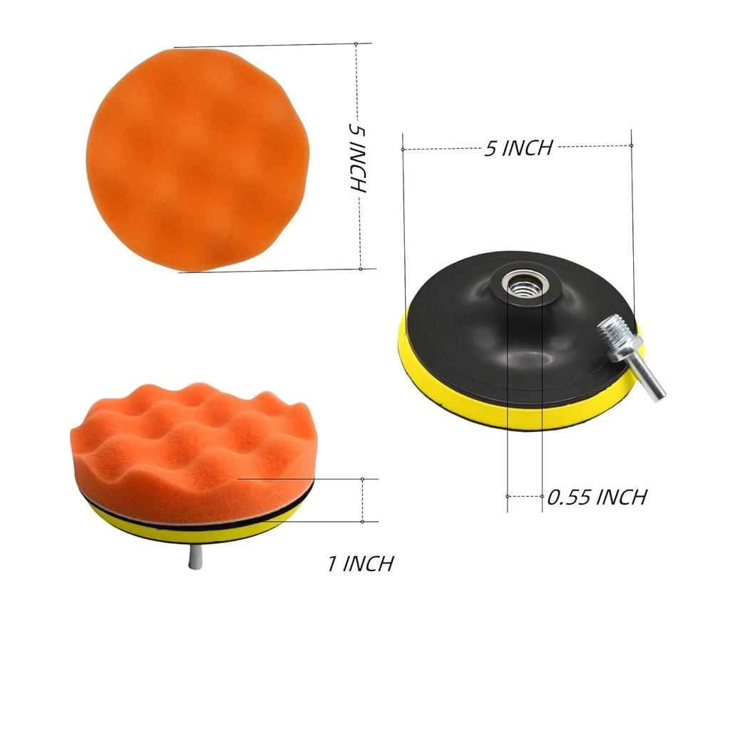 12Pcs 5Inch Foam Buffing Polishing Pads Kit, With Coral Fleece Pad, Backing Plate, M14 Drill Adapter, Car Buffing Kit For Car Polishing, Waxing,