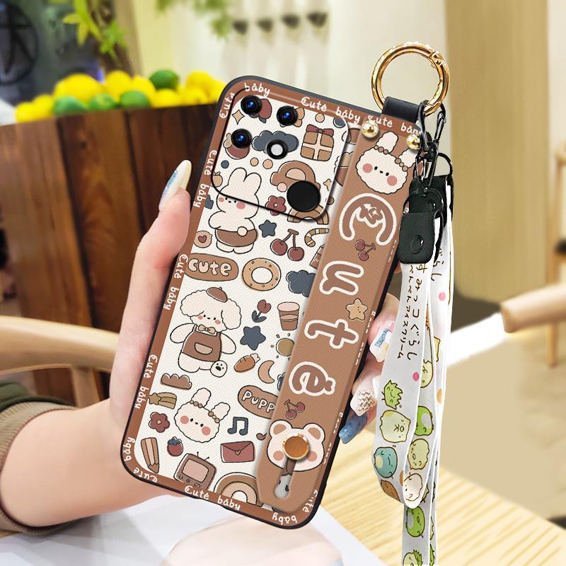 Durable Anti-knock Phone Case For OPPO Realme Narzo 50A Silicone Shockproof Back Cover Cute Lanyard Anti-dust Waterproof