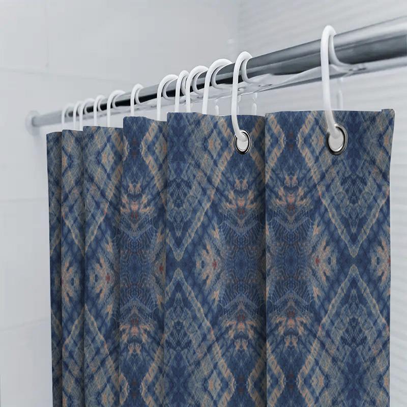 Blue Geometric Shower Curtain Waterproof Bath Decoration Wall Hanging Printed Decorative Fabric for Bathroom Medium Size 72x84in