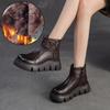 Johnature Warm Plush Women's Cotton Boots Retro Commuter Versatile Round Toe Thick Soled Ankle Boots