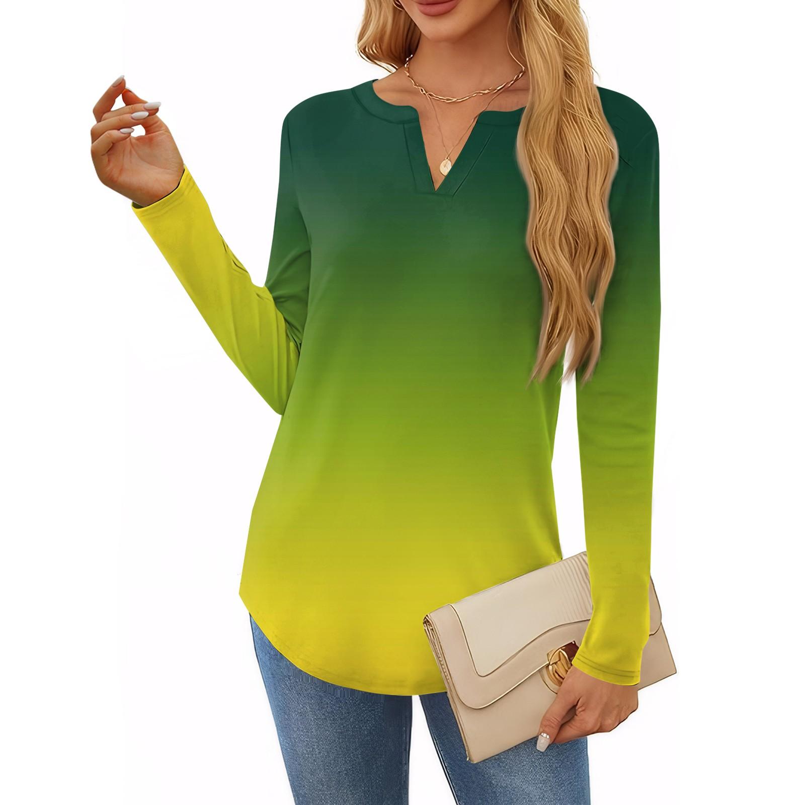 

Женская футболка с принтом, длинный рукав, повседневная, выходного дня, модная, базовая, с V-образным вырезом, обычная, топ XXL зелёный