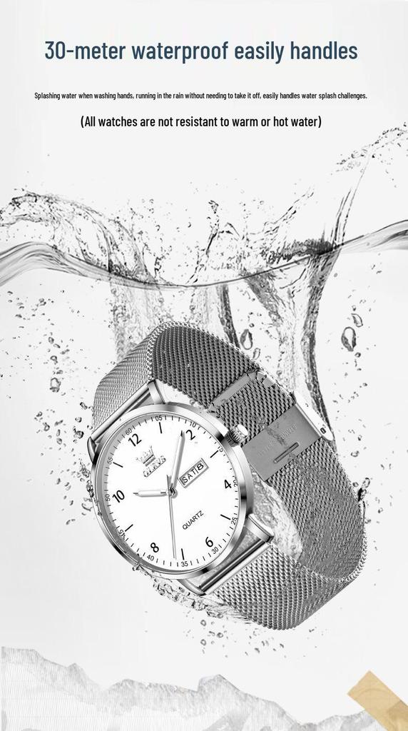 Oulishi Men's Quartz Mesh Strap Watch - Slim & Simple Design